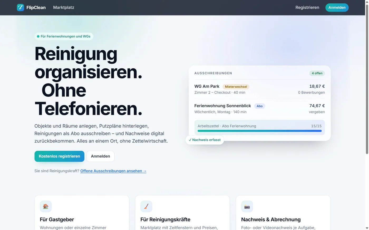 FlipClean – Die Startseite