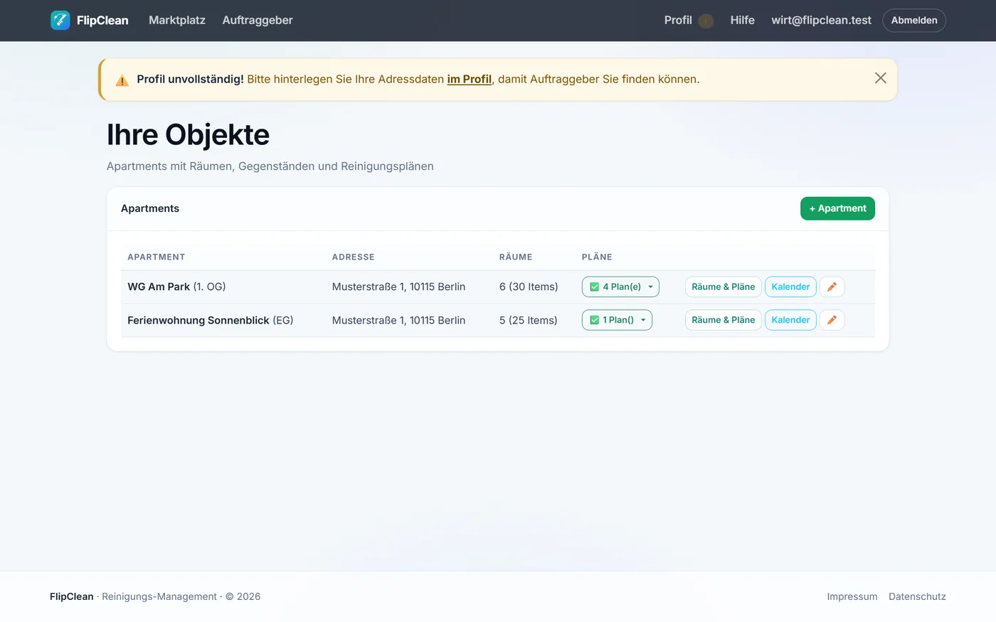 FlipClean – Objekte — der Ausgangspunkt