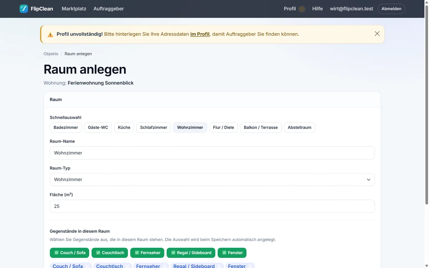 FlipClean – Räume erfassen