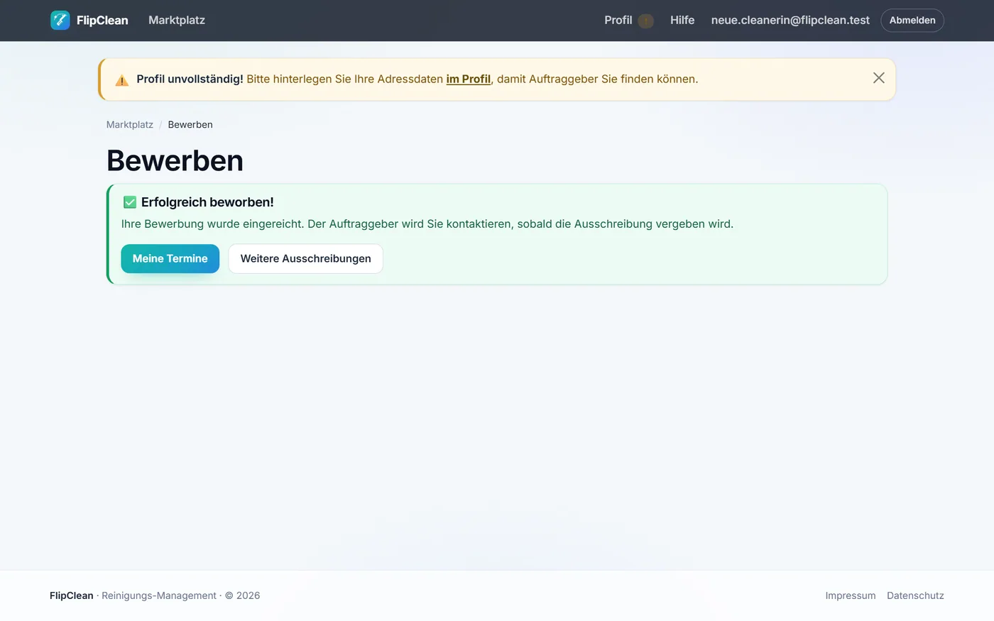FlipClean – Bewerbung mit Angebot