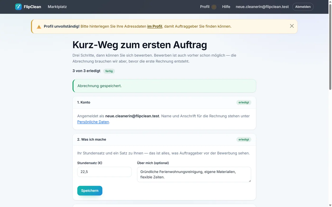 FlipClean – Bereit zur Abrechnung