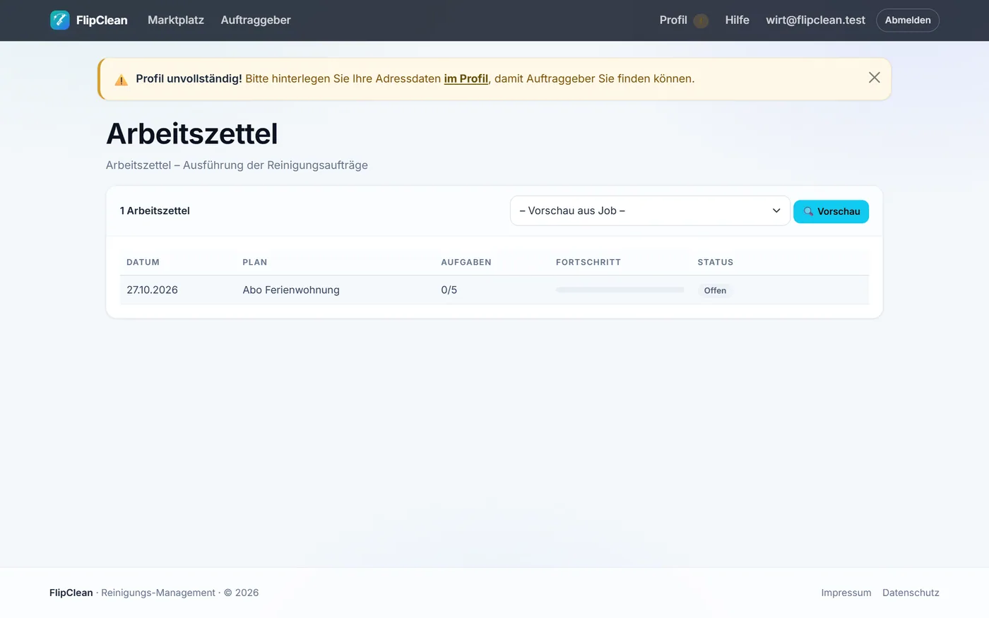 FlipClean – Der Arbeitszettel entsteht